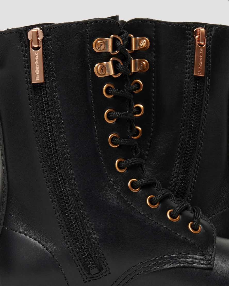 Black Wanama Dr Martens 1490 Rose Gold Hardware Leather Women's Zip Up Boots | 9423-PBOAE