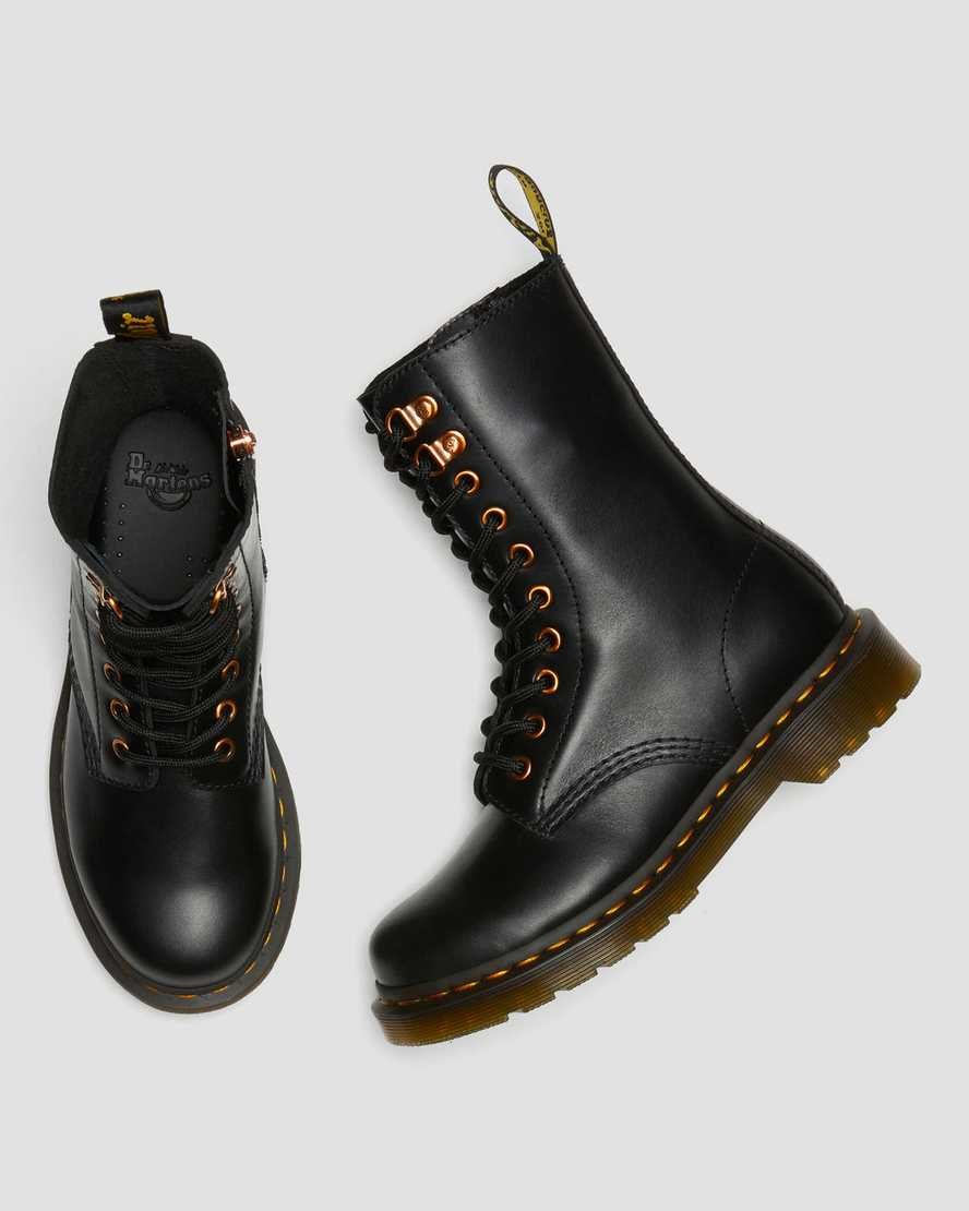 Black Wanama Dr Martens 1490 Rose Gold Hardware Leather Women's Zip Up Boots | 9423-PBOAE