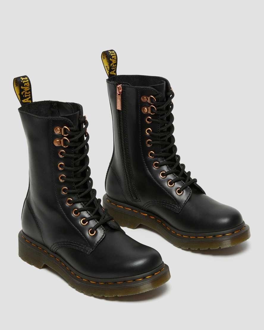 Black Wanama Dr Martens 1490 Rose Gold Hardware Leather Women's Zip Up Boots | 9423-PBOAE