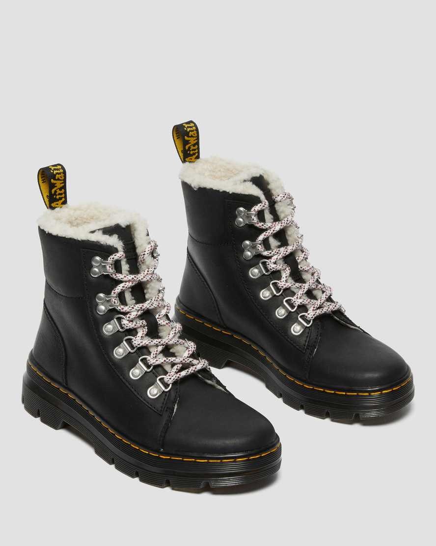 Black Wyoming Dr Martens Combs Faux Shearling Lined Women's Ankle Boots | 1940-EYDKU