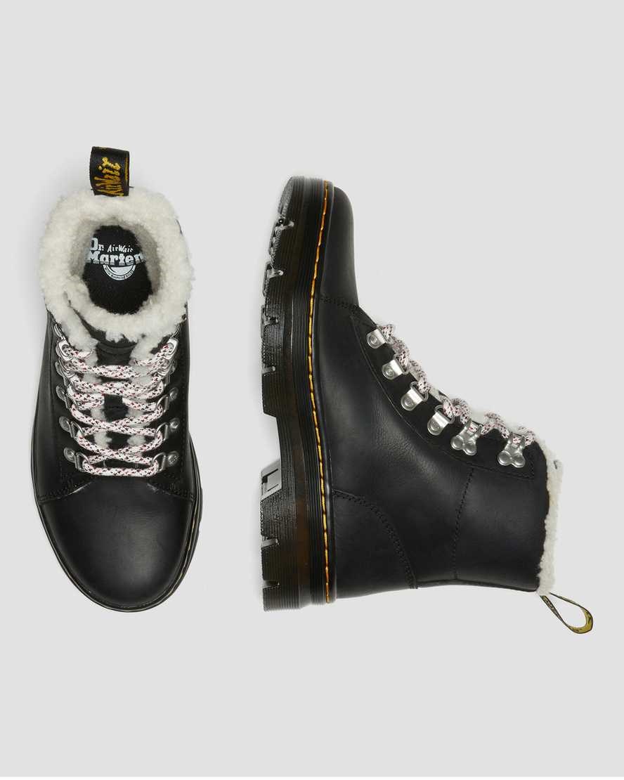 Black Wyoming Dr Martens Combs Faux Shearling Lined Women's Lace Up Boots | 5892-FCSRP