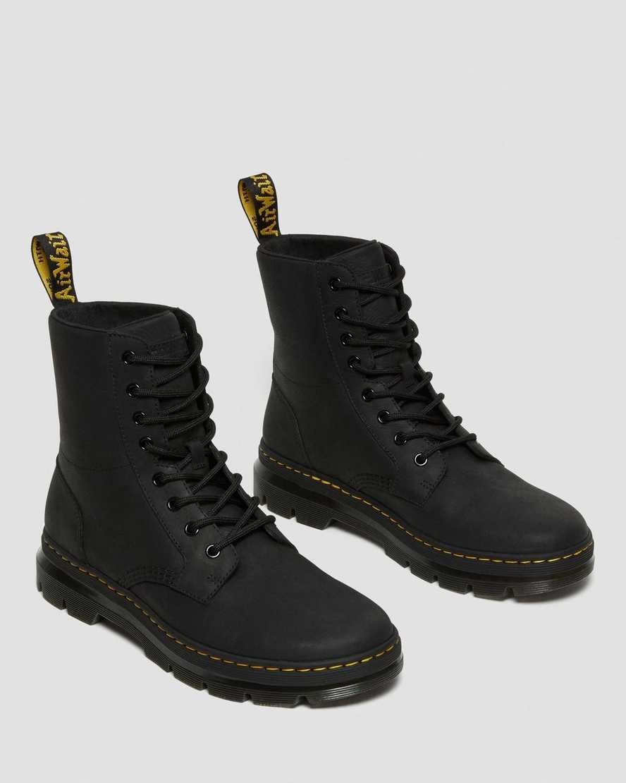 Black Wyoming Dr Martens Combs Leather Women's Lace Up Boots | 1204-TDIVJ