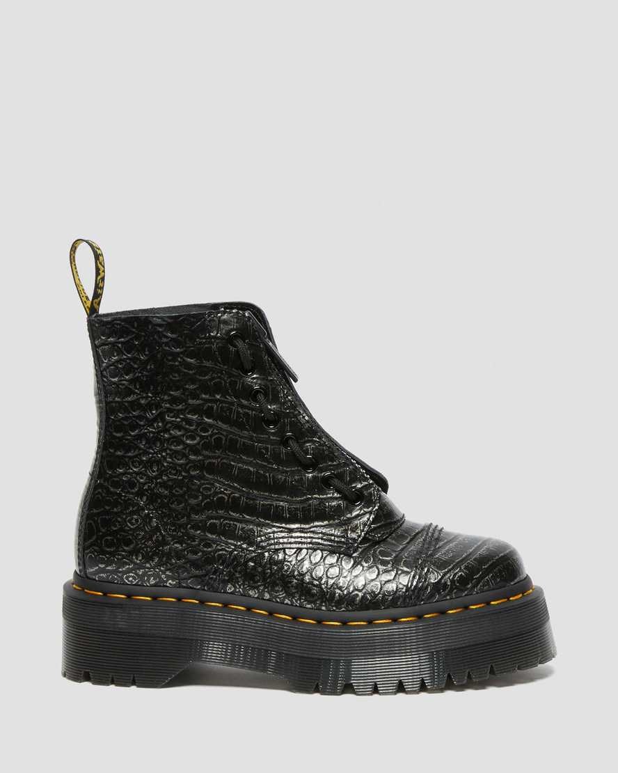 Gunmetal Wild Croc Dr Martens Sinclair Croc Emboss Leather Women's Zip Up Boots | 1032-EAYCF