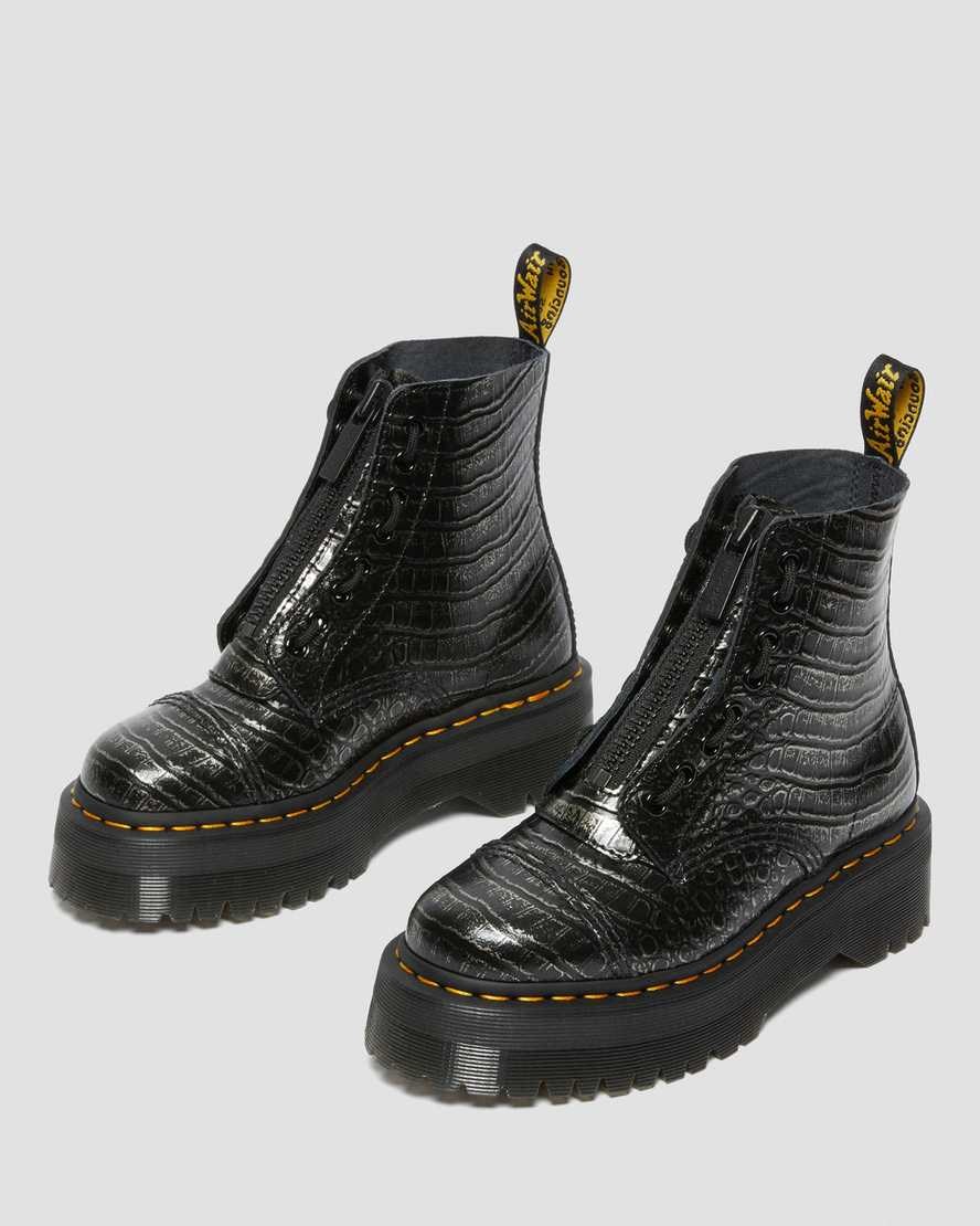 Gunmetal Wild Croc Dr Martens Sinclair Croc Emboss Leather Women's Zip Up Boots | 1032-EAYCF