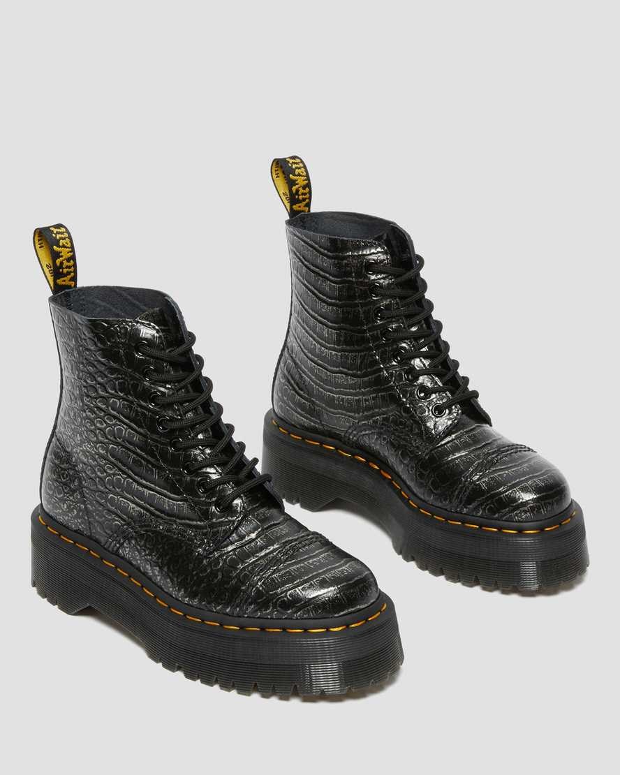 Gunmetal Wild Croc Dr Martens Sinclair Croc Emboss Leather Women's Zip Up Boots | 1032-EAYCF