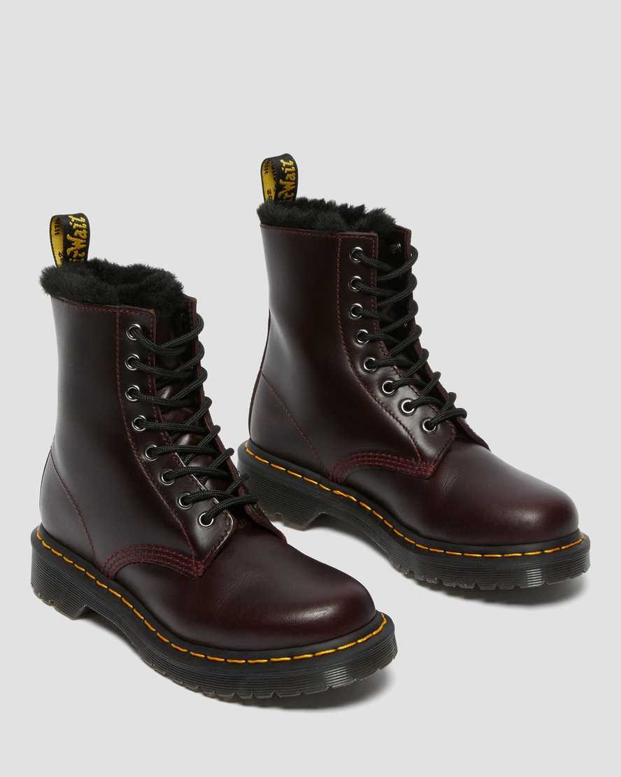 Oxblood Atlas Dr Martens 1460 Serena Faux Fur Lined Women's Ankle Boots | 9140-YLTIG