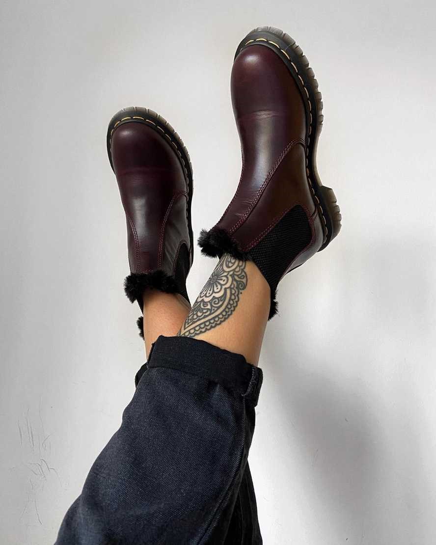 Oxblood Atlas Dr Martens 2976 Leonore Faux Fur Lined Women's Ankle Boots | 0716-GTENA