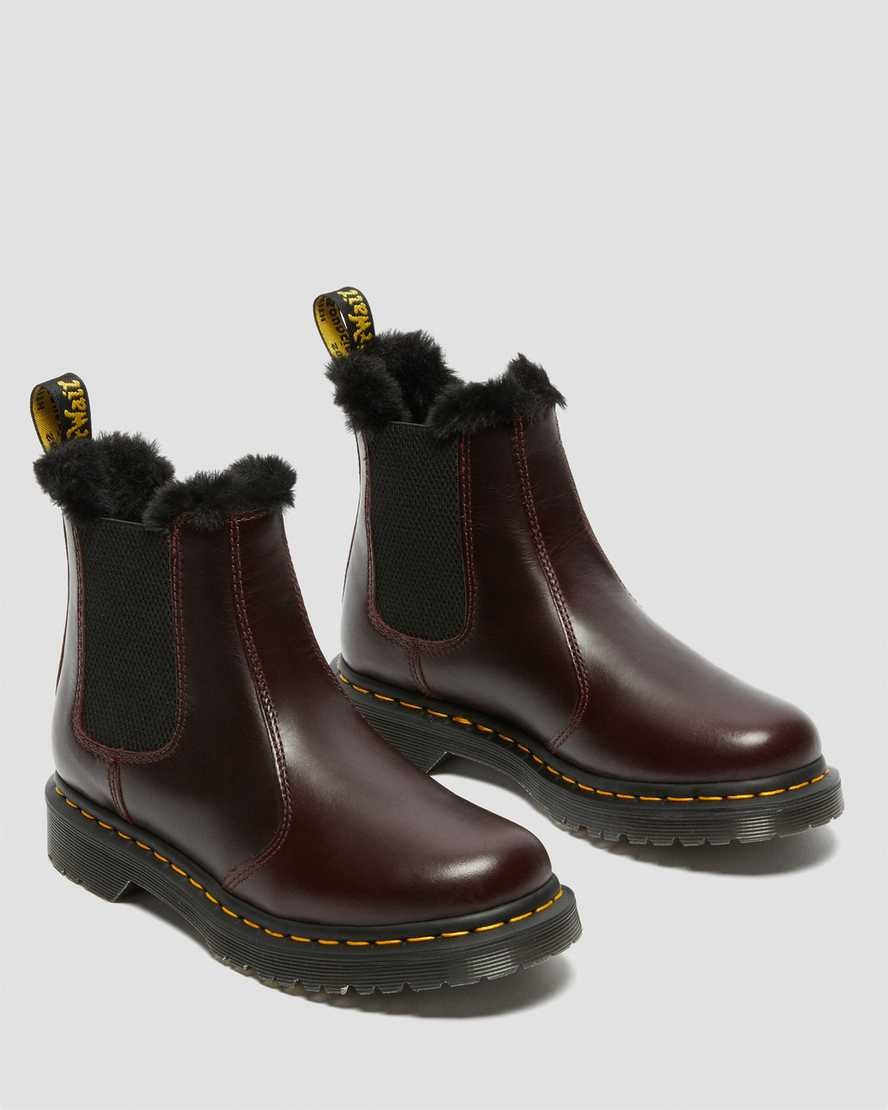 Oxblood Atlas Dr Martens 2976 Leonore Faux Fur Lined Women's Ankle Boots | 0716-GTENA