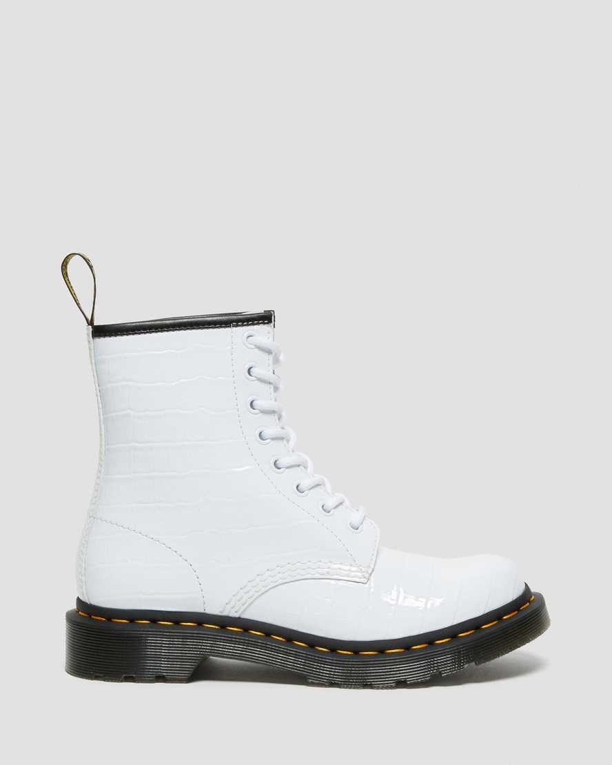 White Patent Lamper Croc Dr Martens 1460 Patent Croc Emboss Leather Women's Ankle Boots | 8109-OBLNP