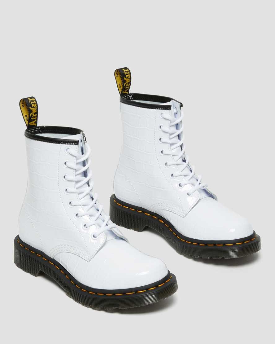 White Patent Lamper Croc Dr Martens 1460 Patent Croc Emboss Leather Women's Ankle Boots | 8109-OBLNP