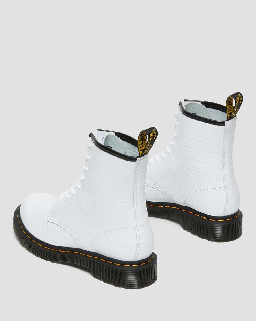 White Patent Lamper Croc Dr Martens 1460 Patent Croc Emboss Leather Women's Ankle Boots | 8109-OBLNP