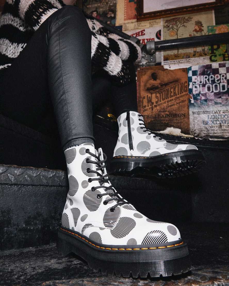 White Polka Dot Smooth Dr Martens Jadon Polka Dot Smooth Leather Women's Lace Up Boots | 2197-GYQHP