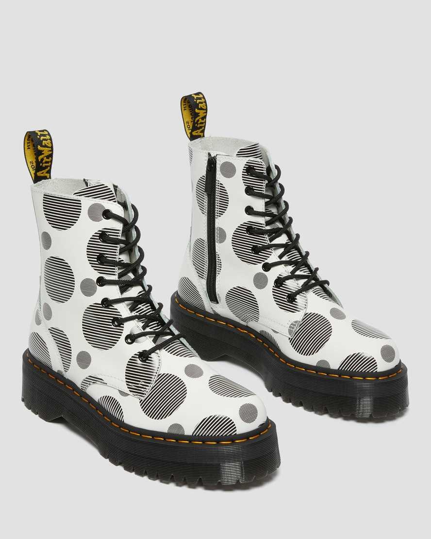 White Polka Dot Smooth Dr Martens Jadon Polka Dot Smooth Leather Women's Lace Up Boots | 2197-GYQHP