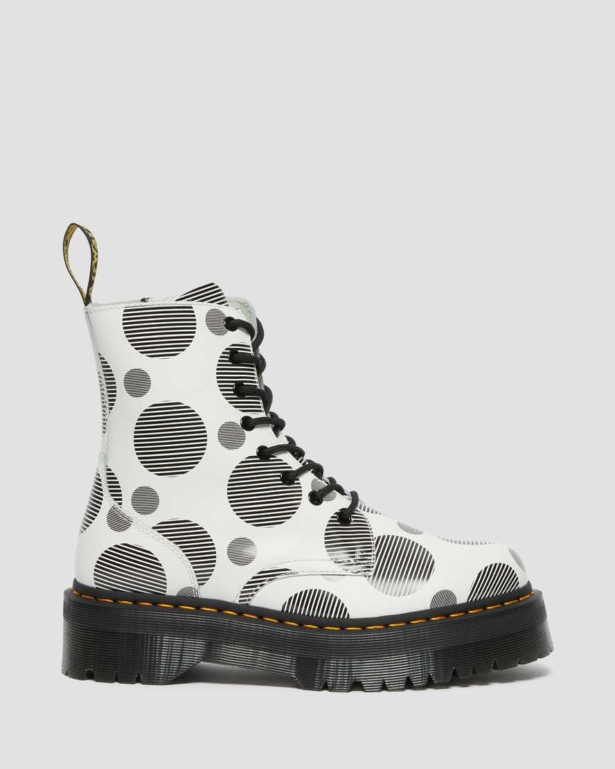 White Polka Dot Smooth Dr Martens Jadon Polka Dot Smooth Leather Women's Lace Up Boots | 2197-GYQHP