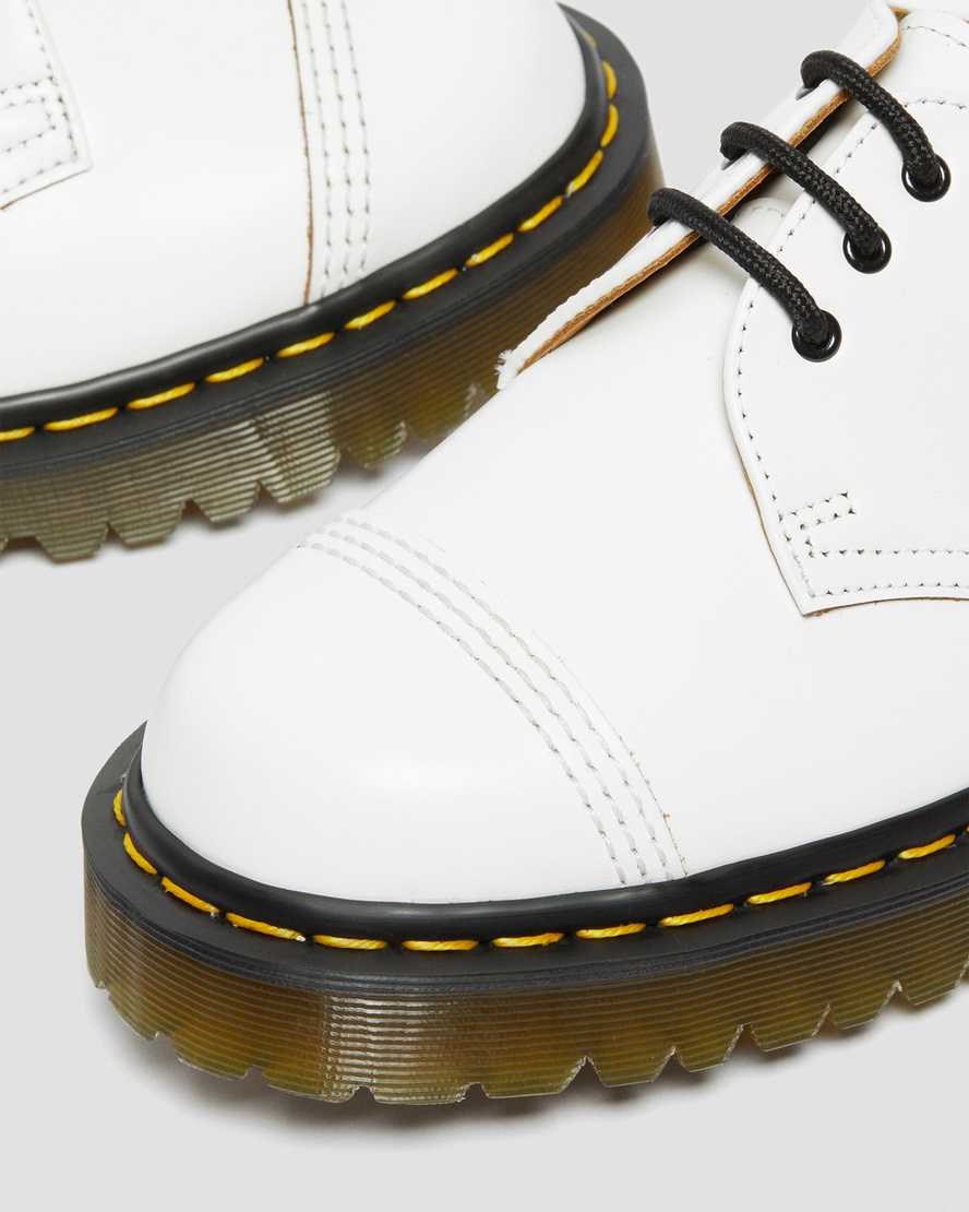 White Vintage Smooth Dr Martens 1461 Bex Made in England Toe Cap Men's Oxford Shoes | 4619-CKXIW