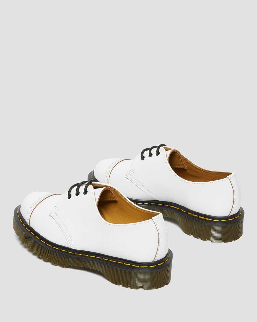 White Vintage Smooth Dr Martens 1461 Bex Made in England Toe Cap Men's Oxford Shoes | 4619-CKXIW