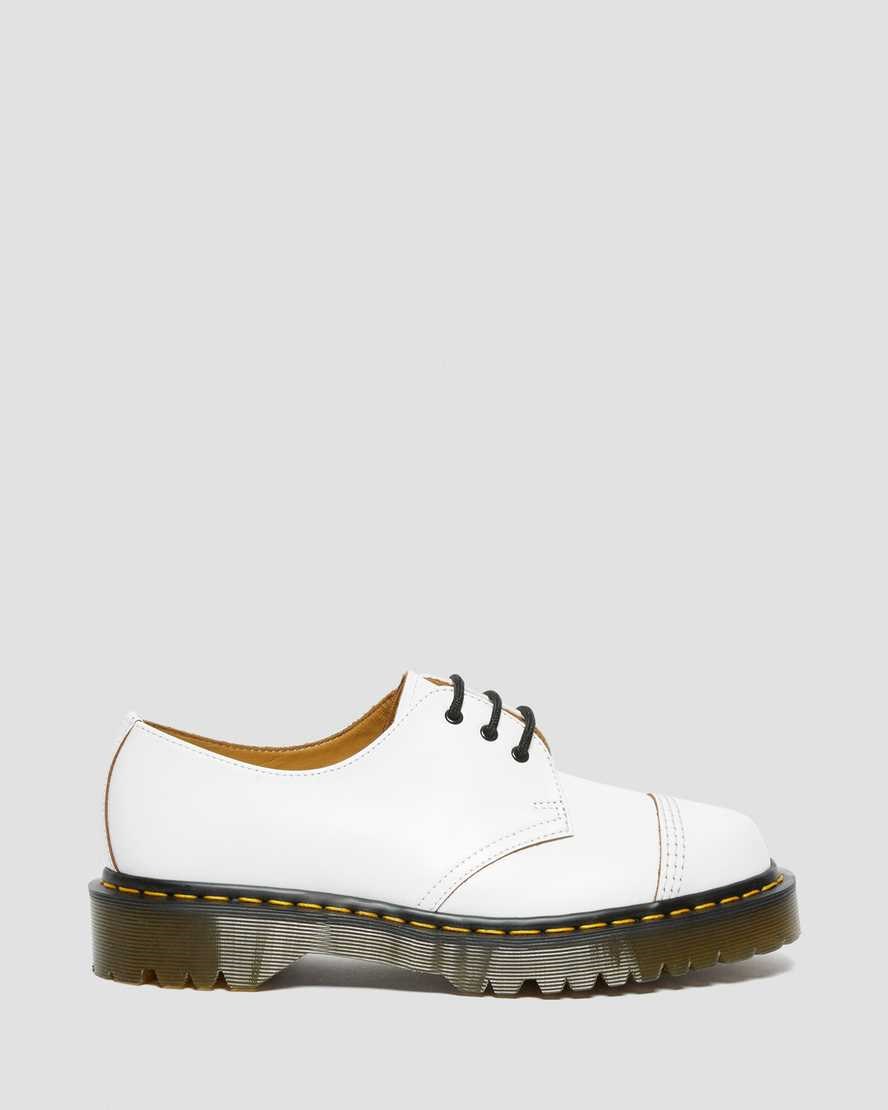 White Vintage Smooth Dr Martens 1461 Bex Made in England Toe Cap Men's Oxford Shoes | 4619-CKXIW