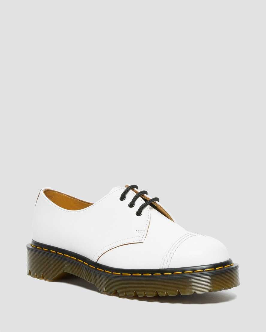 White Vintage Smooth Dr Martens 1461 Bex Made in England Toe Cap Men's Oxford Shoes | 4619-CKXIW